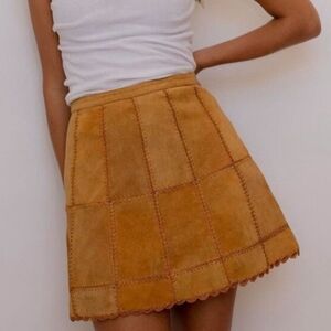 Free People Camel Suede Patchwork Mini Skirt